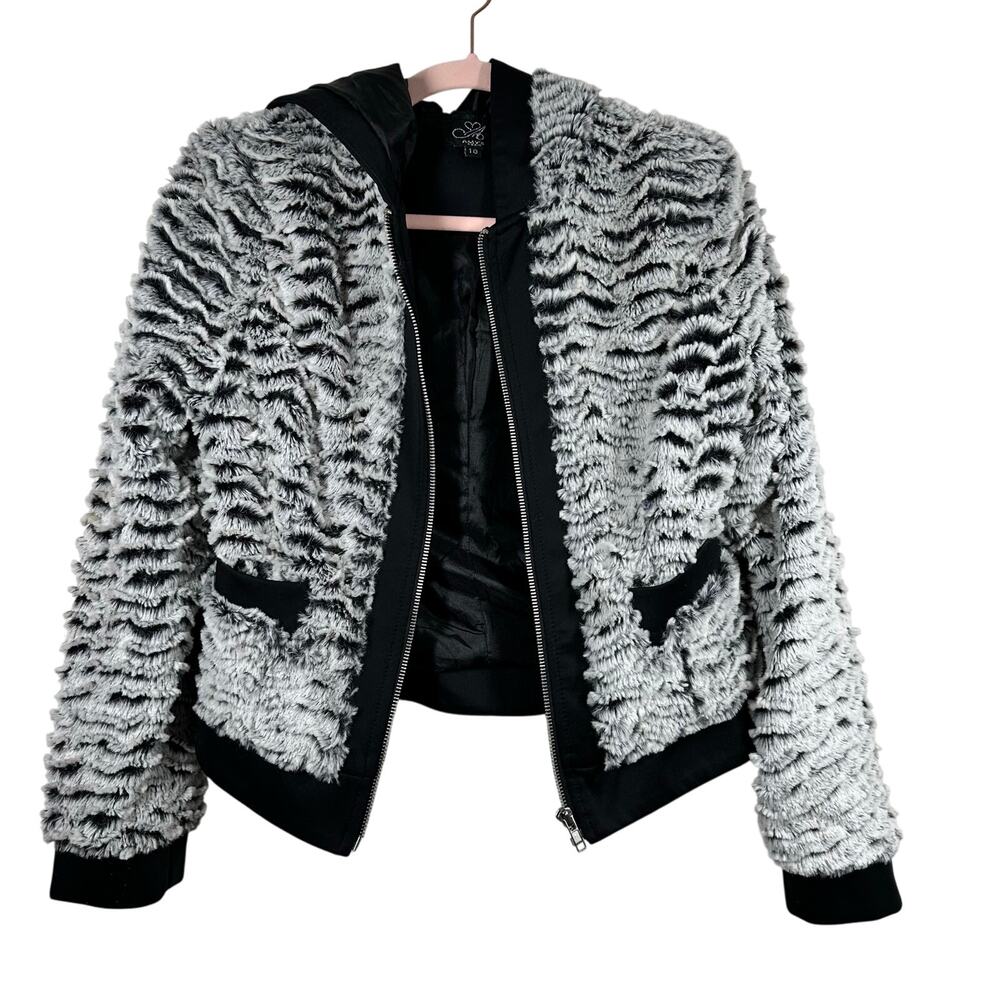 AMY'S PARIS Gray Faux Fur Hoodie Jacket Size 10
